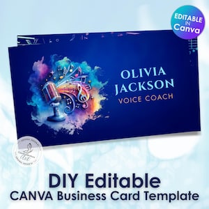 Modello di biglietto da visita per insegnante di canto - Microfono colorato e design musicale - Modello Canva per insegnanti di canto, cantanti, istruttori