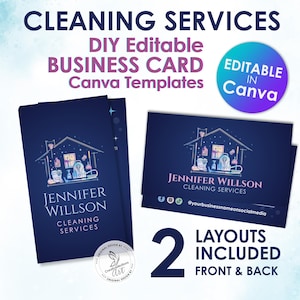 Cleaning Services Business Card Template | Canva Design for Cleaners, Maids & Housekeepers | Editable Business Card Set for Pros