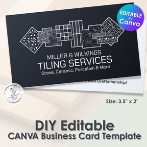 Modèle de carte de visite de services de carrelage, toile modifiable, spécialiste de la pose de carrelage, design moderne, téléchargement immédiat