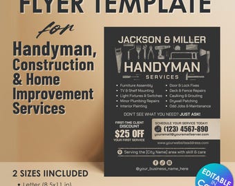 Handyman Services Flyer Template: Home Improvement Marketing (Canva Editable)