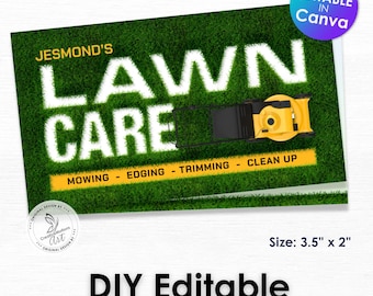 Lawn Care and Maintenance Business Card Editable Canva Template for gardener, lawn care specialist