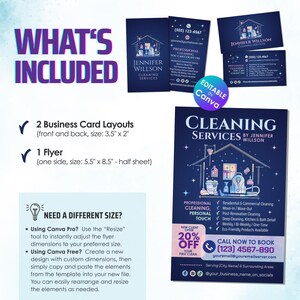Cleaning Services Canva Template Bundle | Flyer & Business Card Set | Watercolor House Logo | Editable Marketing Kit for Cleaners