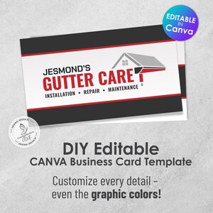Modello di biglietto da visita per la cura delle grondaie: design moderno, modificabile, Canva (download immediato)