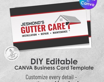 Gutter Care Visitenkartenvorlage: Modernes Design, bearbeitbare Canva (Instant Download)