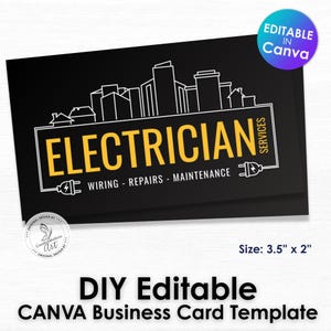 de Carte de visite de électricien | Toile modifiable pour les professionnels de l'électricité