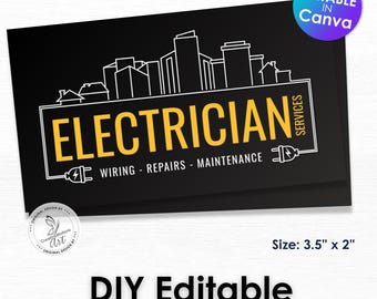 Elektriker Visitenkarte Vorlage | Bearbeitbares Canva Design für Elektroservice-Profis