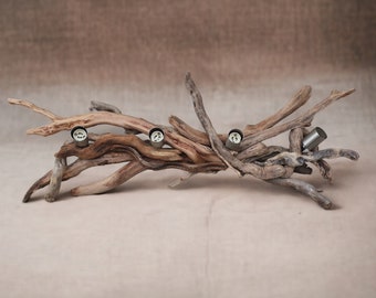 Deckenleuchte mit 4 Spots aus Treibholz, natürliche Holzbeleuchtung