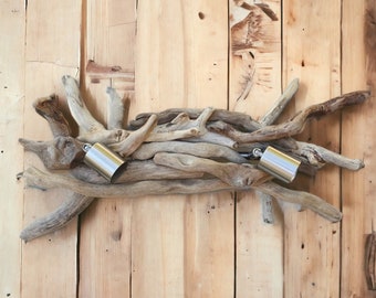 Deckenleuchte mit 2 Spots aus Treibholz, natürliche Holzbeleuchtung