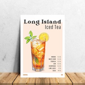 Long Island Iced Tea Poster, Cocktail Print, Cocktail Bar Cart Print, Digitale Download, Drink Recept Poster, Minimalistische Alcohol Print