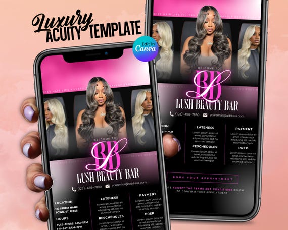 Acuity Scheduling Template, Acuity Booking Site, Acuity Scheduling Template Brow Tech, Hair Stylist, Lash Tech, MUA, Acuity Canva Template