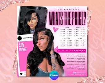 Price List, Price List Flyer, Price List Template, Hair Price List, Wig Bundle Price List, Nail Price List, Braid Price List, Service Menu