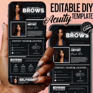 Szablon harmonogramu Acuity, Witryna rezerwacyjna Acuity, Szablon harmonogramu Acuity Brow Tech, Stylista fryzur, Technik rzęs, MUA, Szablon Acuity Canva zdjęcie 3