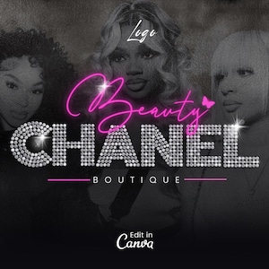 Op de afbeelding: Een roze neonbord met de tekst "Beauty Chanel Boutique" met een diamantvormig ontwerp. Op de achtergrond zijn drie vrouwen te zien, waarvan er één een wit shirt draagt en de andere twee zwarte shirts.