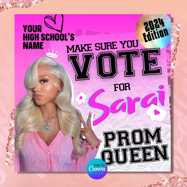 Vote Prom Queen, Princess, King, Prince, Court, Prom Campaign flyer, Vote for Me Prom Flyer, Prom Election Flyer, Class Campaign, DIY Canva