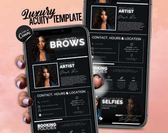 Acuity スケジュール テンプレート、Acuity 予約サイト、Acuity スケジュール テンプレート 眉毛技術者、ヘア スタイリスト、まつ毛技術者、MUA、Acuity Canva テンプレート