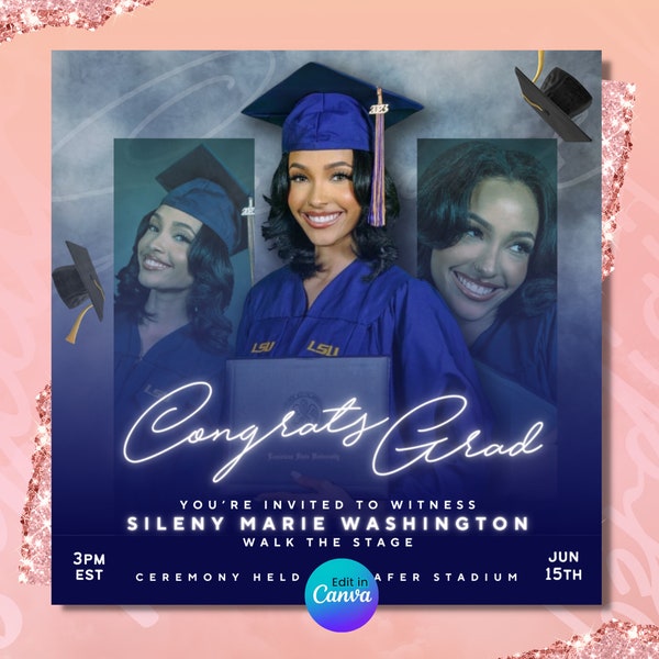 Graduation Flyer, Grad Announcement, Graduation Party, Graduation Invitation, Congrats to the Grad flyer, Class of 2024 flyer, DIY Canva