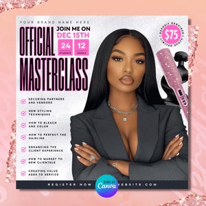 Class Flyer, Course Flyer, Beauty Masterclass Flyer, Lash Hair Brow Class, 1 on 1 Class Flyer, Beauty Training Workshop Flyer, DIY Canva