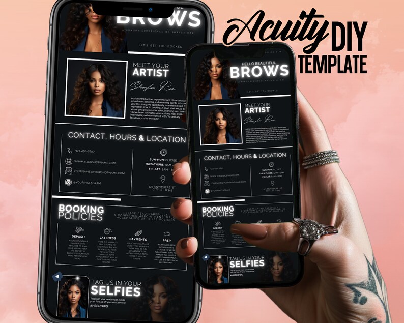 Szablon harmonogramu Acuity, Witryna rezerwacyjna Acuity, Szablon harmonogramu Acuity Brow Tech, Stylista fryzur, Technik rzęs, MUA, Szablon Acuity Canva zdjęcie 4