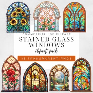 Stained Glass Windows Clipart, Arched Window with flowers, , Colourful Nature, Church, Pattern for commercial use, Transparent PNG DOWNLOAD