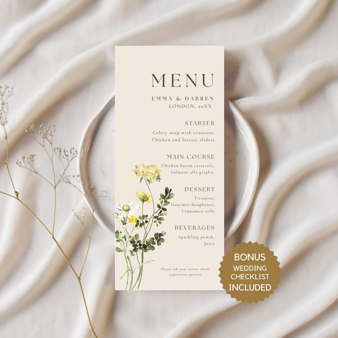 Printable Menu Card Wedding Food Menu, Edit Wedding Stationary Template ...