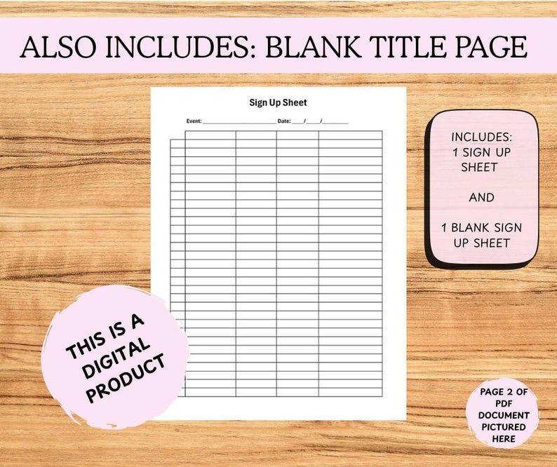 Printable Sign up Sheet PDF | Event Sign in Sheet | Volunteer Sign up ...
