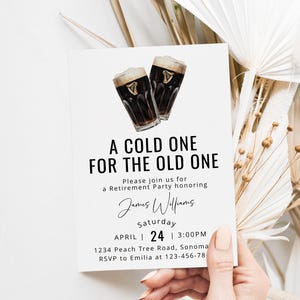 A cold one for the old one retirement party invitation printable, beer retirement party invitation, retirement beer party invitation - C240