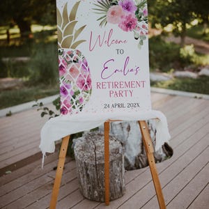 Hawaii Retirement welcome sign template, floral tropical theme Retirement party welcome poster, hawaiian Retirement party welcome sign -C249
