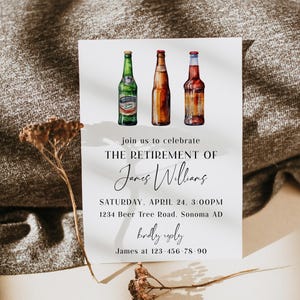 Beers theme retirement party invitation printable, beer retirement celebration party invitation, man retirement beer party invitation - C241