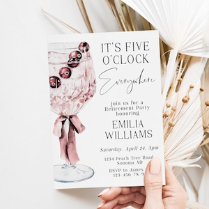 It&#39;s five o&#39;clock everywhere retirement invitation printable, berry parfait retirement party invite, cocktail retirement party invite - C242