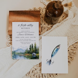 O-fish-ally retired party invitation printable, fishing retirement party invitation, fishing nature man retirement party invitation - C236