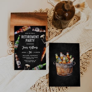 Retirement beer party invitation printable, beers retirement celebration party invite, modern beer man retirement party invitation - C239