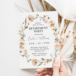 Wildflowers retirement party invitation printable, garden floral retirement party invitation, meadow floral retirement party invite - C222
