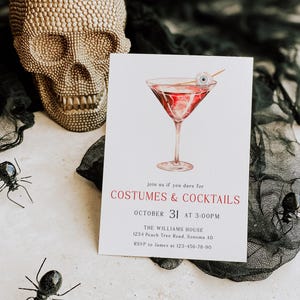 Adult costumes & cocktails halloween party invitation printable, costumes and cocktails party invitation, spooky halloween party invite -C80
