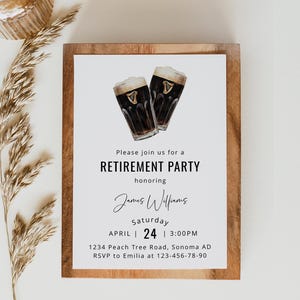 Beer retirement party invitation printable, cheers retirement celebration party invitation, modern beer retirement party invitation - C240