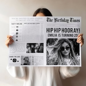 Editable birthday newspaper, large newspaper for birthday photoshoot, birthday newspaper for any year, 25th birthday personalized gift
