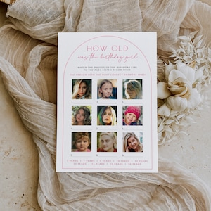 Guess the age of the photo card game for birthday, how old was the birthday girl adult birthday party game editable, little photos card -C07