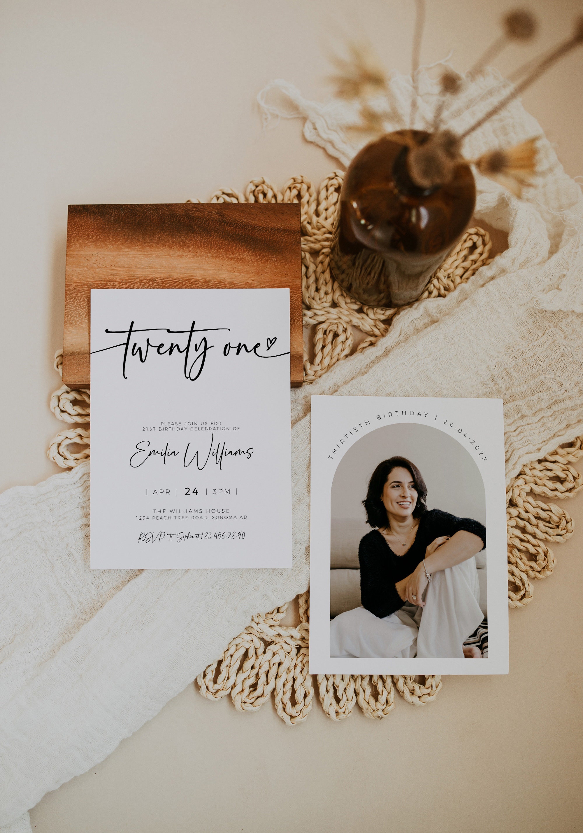 Editable 21st Birthday Party Invitation Card, Modern Twenty One Invite ...