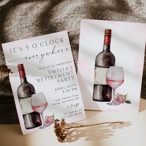 It&#39;s five o&#39;clock everywhere retirement party invitation template, wine retirement party invite, modern woman retirement party invite - C199