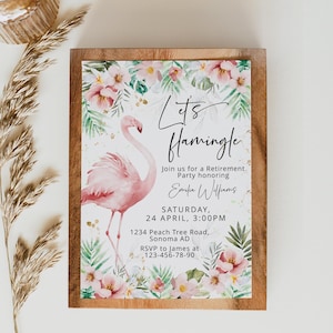 Let&#39;s flamingle retirement party invitation template, tropical retirement party invitation, hawaiian theme retirement party invitation -C248