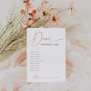 Dear birthday girl party game card template, minimalist birthday girl wishes and advice card, modern birthday adult game card - C6
