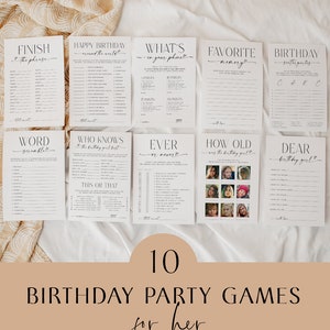 Minimalistic birthday game for her bundle, adult games set, black white modern birthday girl party game, adult birthday girs games - C05