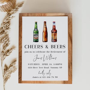 Cheers & beers retirement party invitation printable, cheers retirement party invitation, modern man retirement beer party invitation - C241