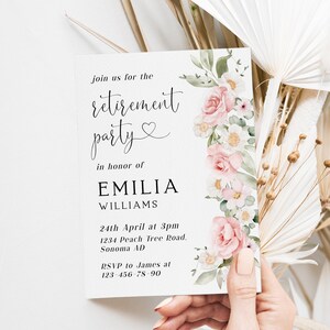 Garden floral retirement party invitation printable, floral elegant retirement party invitation, woman retirement party invitation - C232