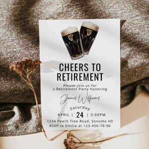Cheers to retirement party invitation printable, beers retirement celebration party invitation, man retirement beer party invitation - C240