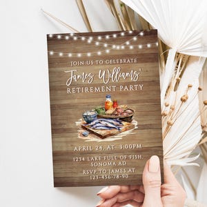 Fishing theme retirement party invitation printable, fishing retirement party invitation, man fishing retirement party invitation - C238
