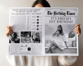 21st birthday newspaper template, large newspaper for birthday photoshoot, personalized 21st birthday gift, newspaper birthday invitation