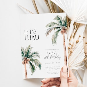Minimalist tropical party summer decor adult birthday invite photo card, luau adult birthday party invitation card with photo editable -C023