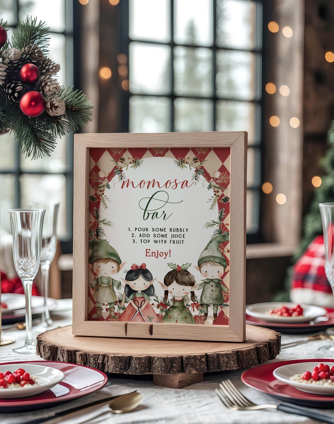 Editable Christmas Elfes Baby Shower Momosa Sign and Juice Tag ...