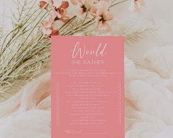 Pink minimalist adult birthday party game, would she rather, memory birthday girl game printable, birthday activities, birthday quiz - C03
