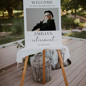 Classy Retirement party welcome sign with photo template, minimalist Retirement welcome poster, modern Retirement party welcome sign - C226